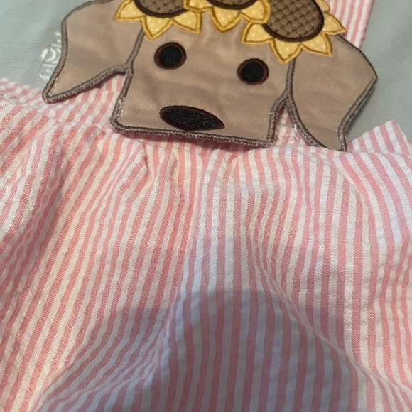 Pink Striped Kids One Piece with Sunflower Dog Design - Picture 7 of 11